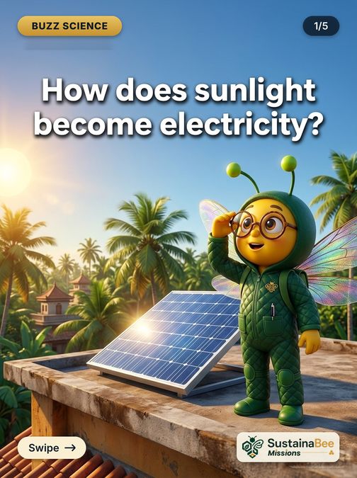 Buzz Science episode 9 slide: How does sunlight become electricity?